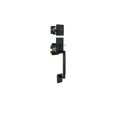 Woodward Matte Black Single Cylinder Door Handleset with Woodcliff Interior Lever HG2X9H21LXEXJ