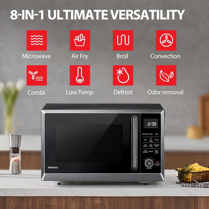 Toshiba 1.0 Cu. ft 8-in-1 Air Fryer Microwave Oven Combo, 1000 Watts, Black Stainless Steel, ML2-EC10SA(BS)