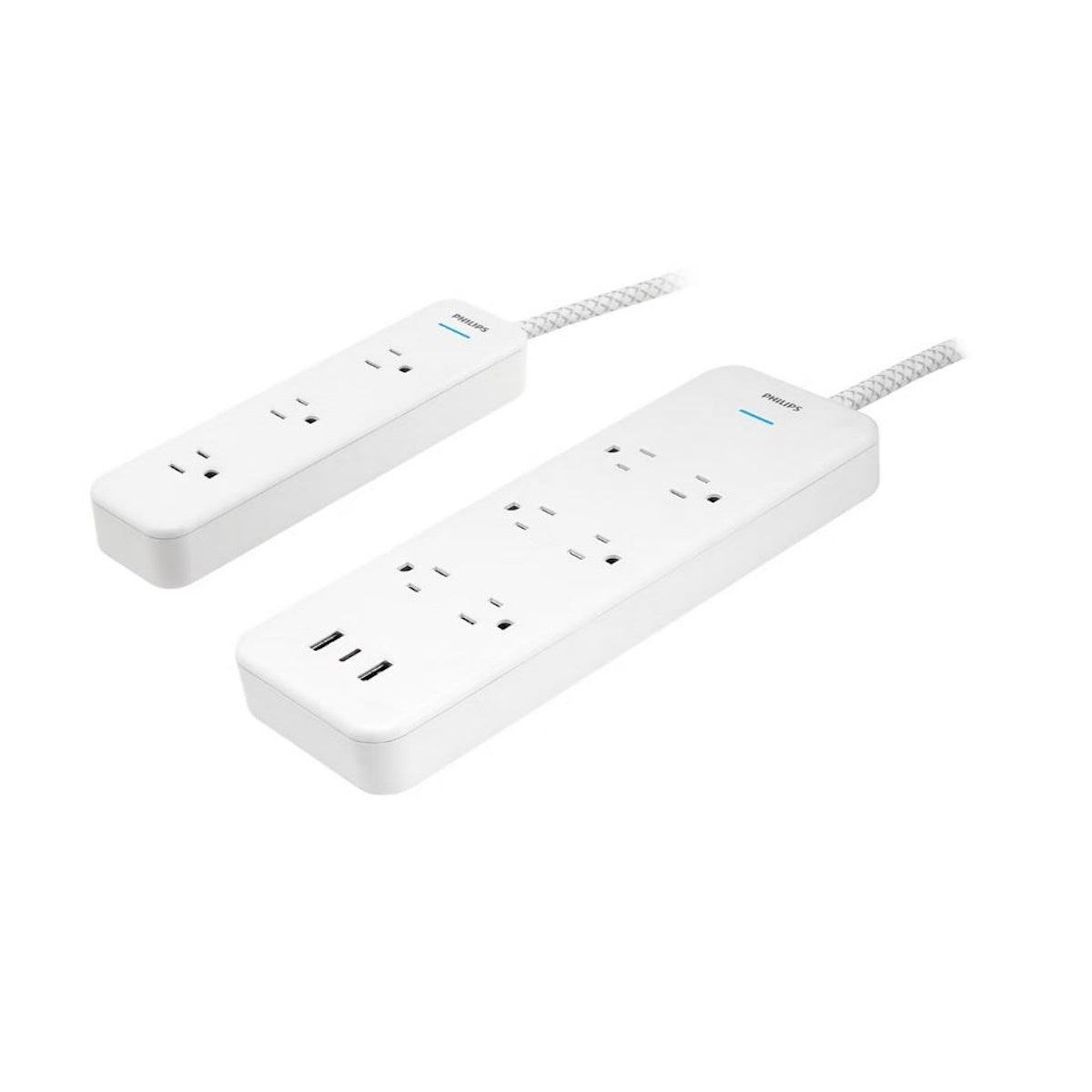 Philips 6-Outlet Surge Protector 2 USB-A 1 USB-C 6' 3-Outlet Power Strip 6' 2-pack