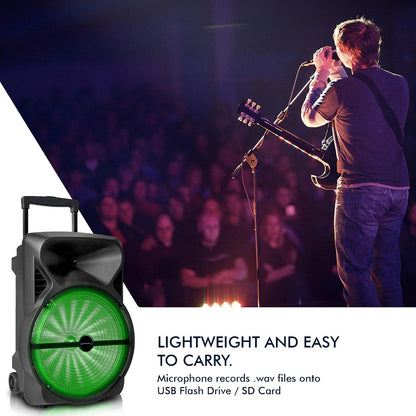 Technical Pro PB1402 12" Rechargeable Bluetooth LED Party Speaker, 2000W with USB, TF Card & Microphone Input