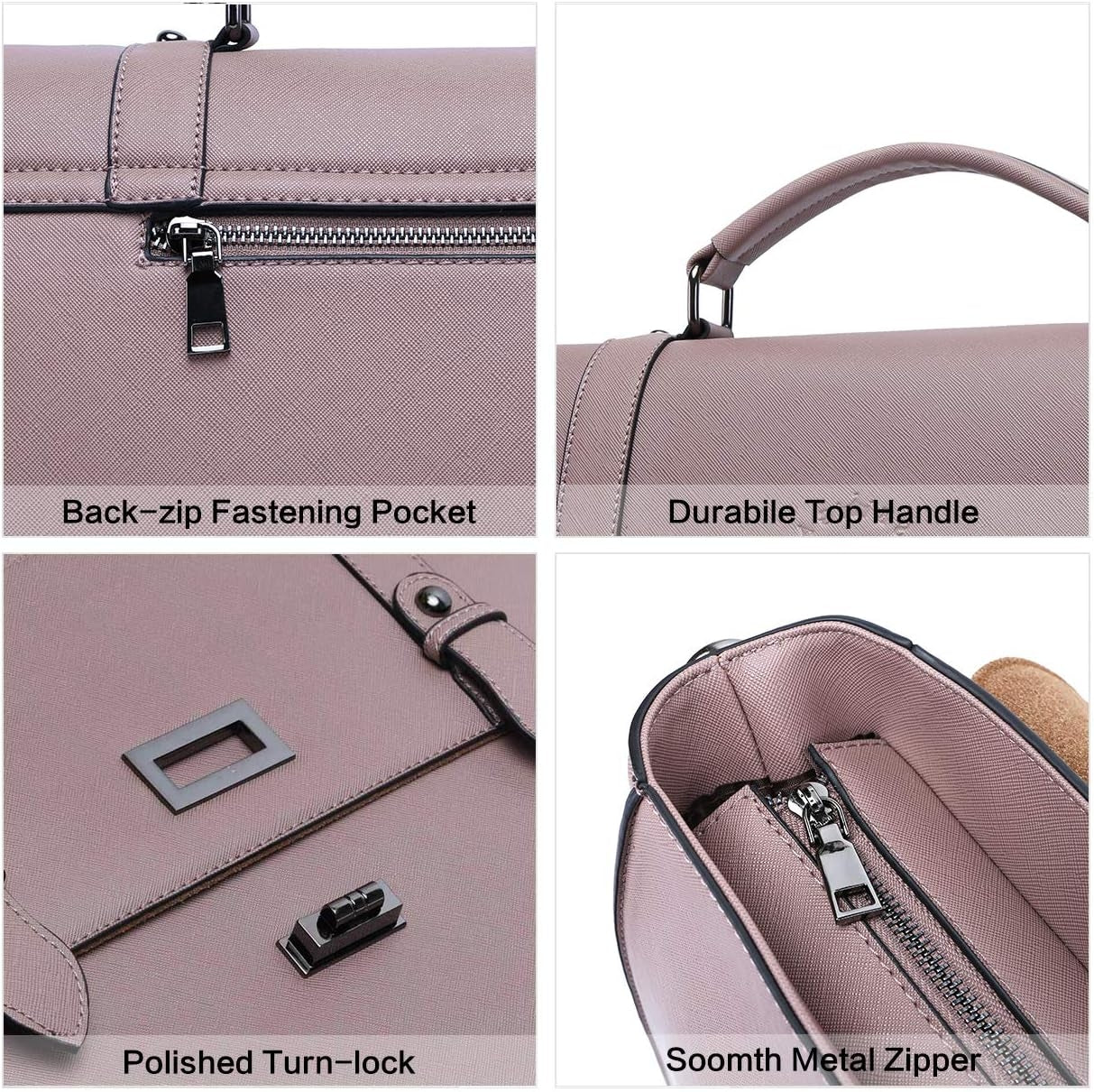 Women's 15.6 Inch Laptop Briefcase, Vintage Purple Saffiano Eco-Leather, 4 Large Compartments