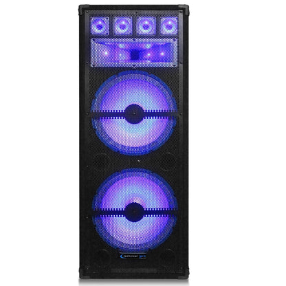 Technical Pro VRTX215 Double 15" 360W RMS, 1800W Peak Power, 2-Way Carpeted Cabinet Speaker with Steel Grill