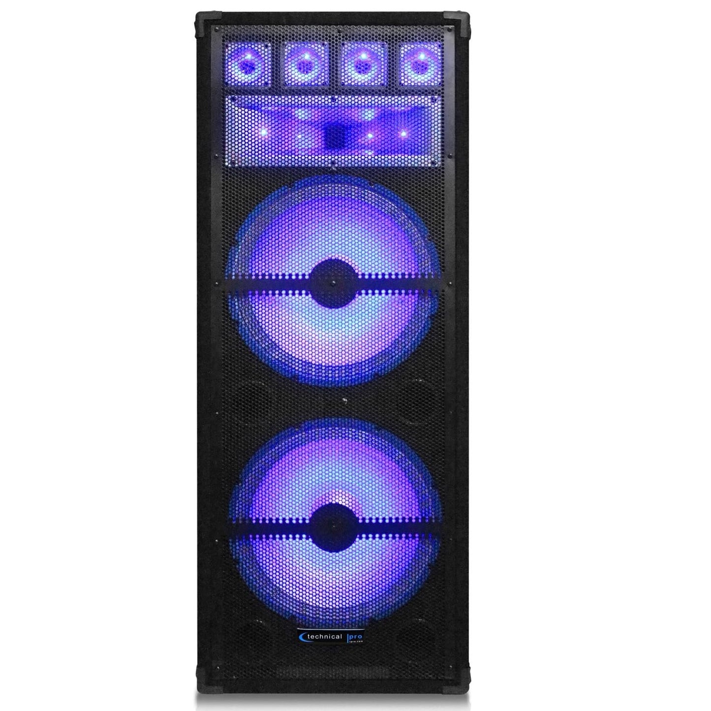 Technical Pro VRTX215 Double 15" 360W RMS, 1800W Peak Power, 2-Way Carpeted Cabinet Speaker with Steel Grill