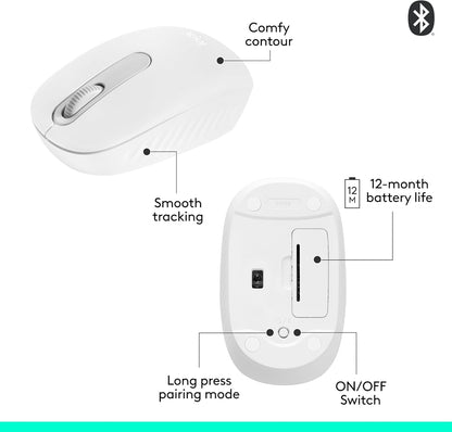 Logitech M196 Bluetooth Wireless Mouse, Compact and Portable Mouse White 910-007438