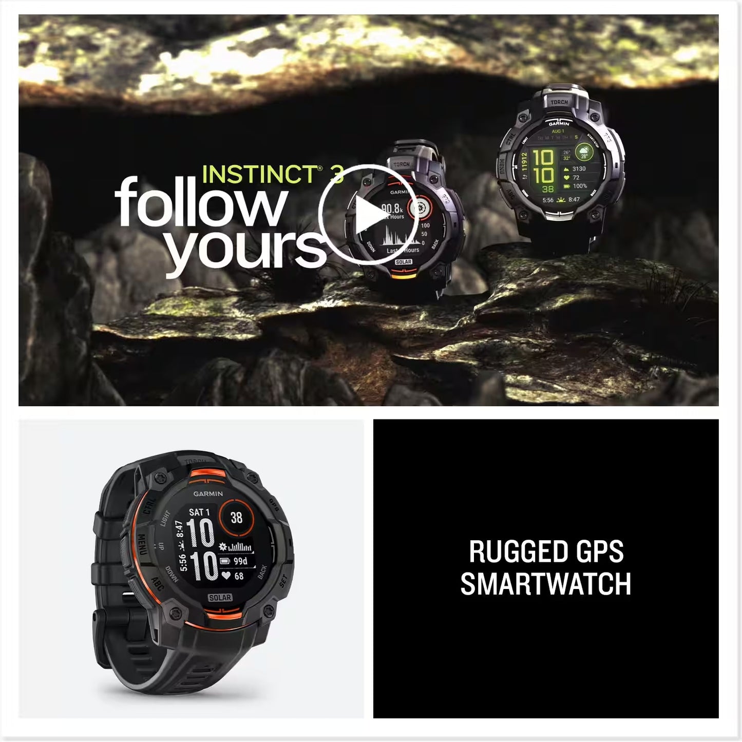 Garmin - Instinct 3 Solar GPS Smartwatch 45 mm Fiber-reinforced Polymer - Black with Black Band 010-02934-00