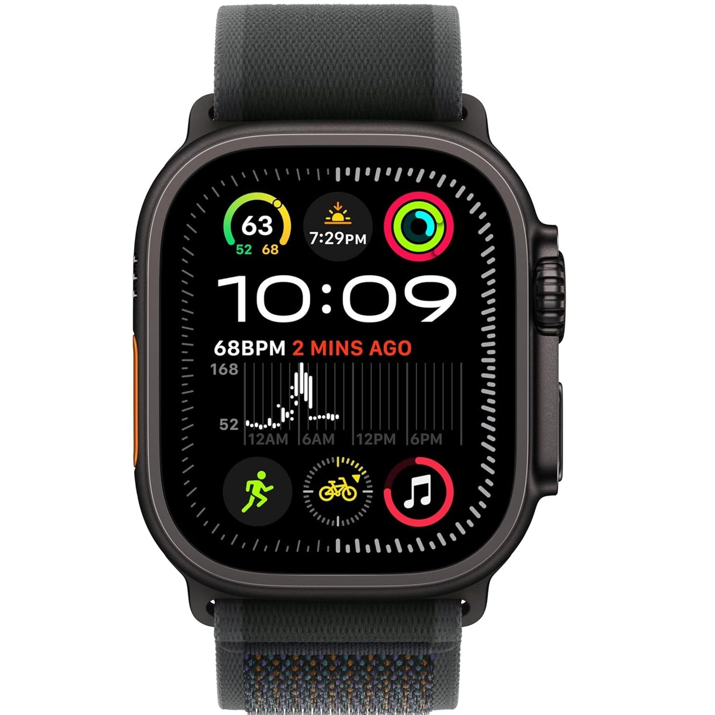 Apple Watch Ultra 2 (GPS+Cellular) 49mm Titanium Case with Black Trail Loop - M/L - Black MX4V3LW/A
