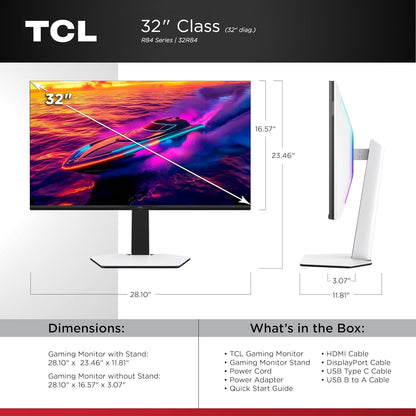 TCL 32" R84 Series 4K UHD HDR QD-Mini LED 1ms Gaming Monitor Black & White 32R84