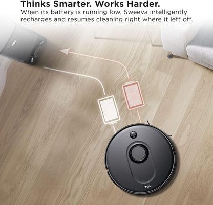 TCL Sweeva 6500 Smart Robot Vacuum with Auto-Empty Dustbin Tower, Empties Itself up to 30 Days RV6514B