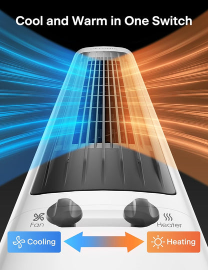 Pelonis FZ15RDBPW Oscillating Tower Fan & Heater Combo, Remote, 3 Fan & 2 Heater Speeds, White