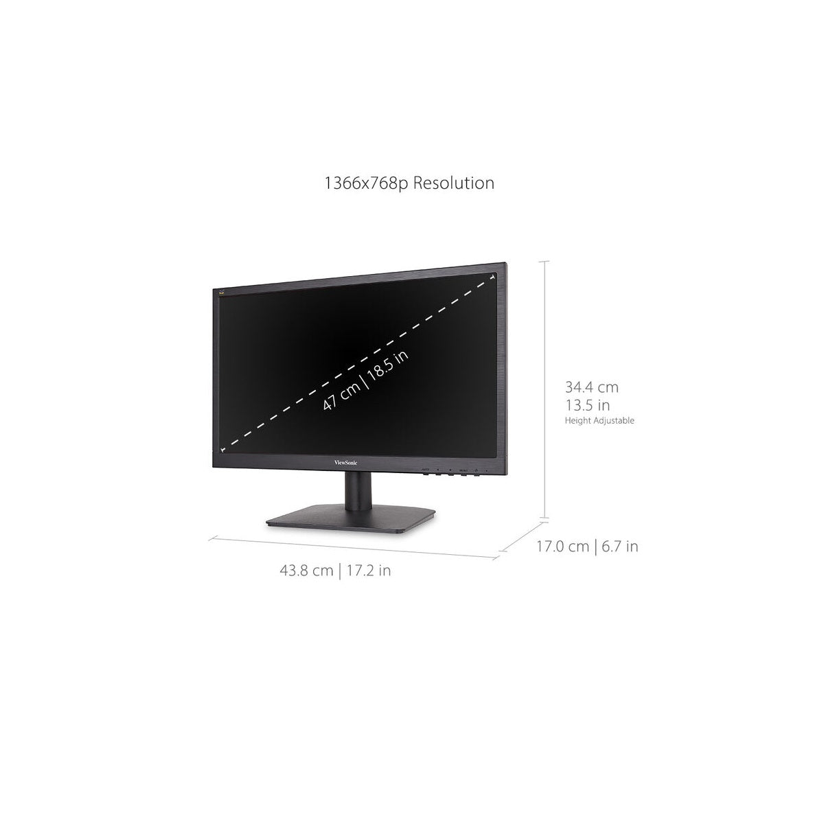 ViewSonic VA1903H 18.5" 1366 x 768 5ms LCD Monitor, DisplayPort VGA, HDMI Black
