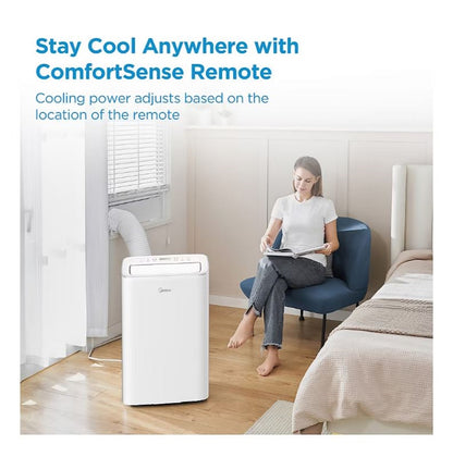 Midea 8,000 BTU DOE Smart Portable Air Conditioner, for spaces up to 350 sq. ft., 3-in1 Comfort: get cooling, dehumidification, & fan modes MAP08S1JWT-B