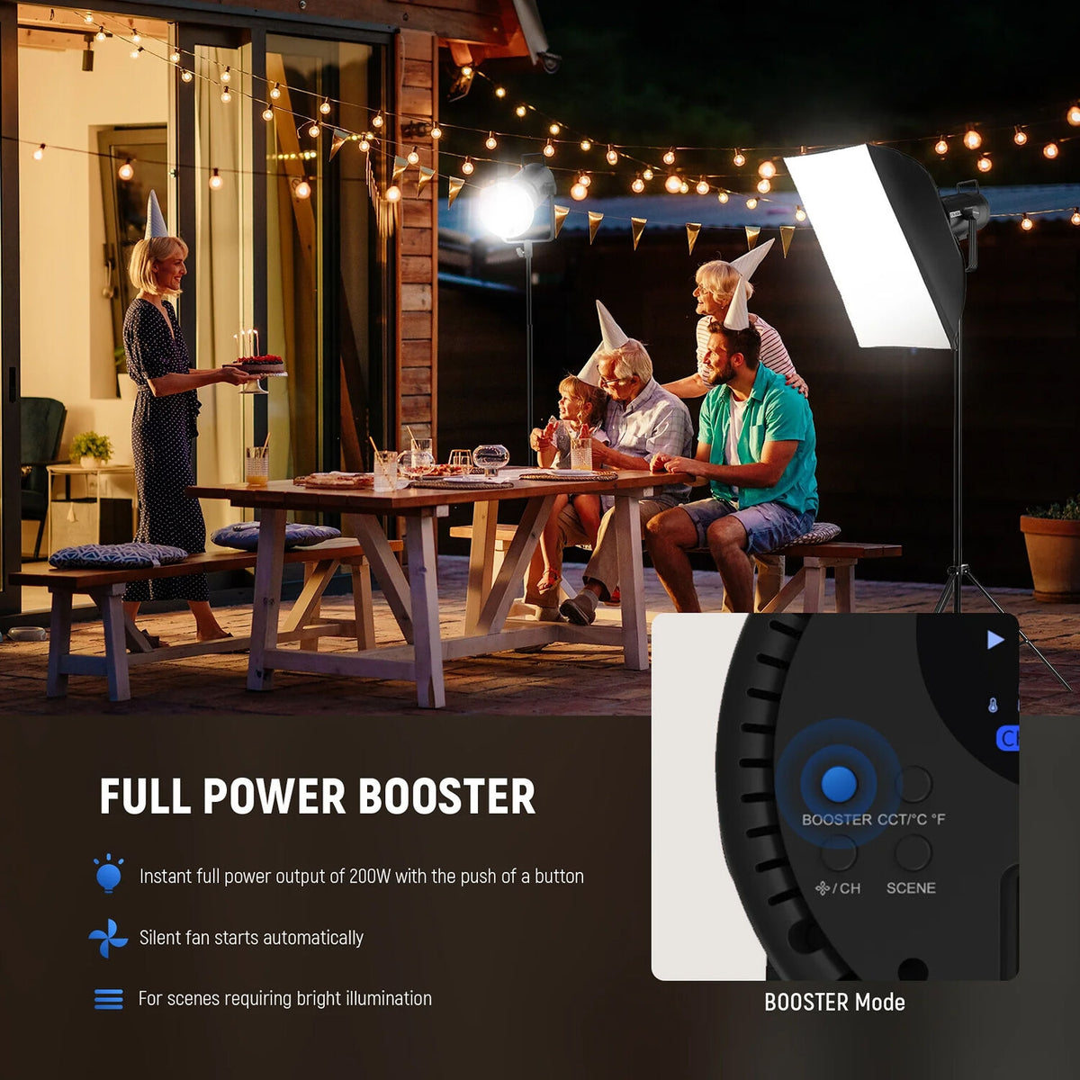 NEEWER CB200C 200W RGBWW COB LED Video Light, APP/2.4G 360° Color 2500K-7500K
