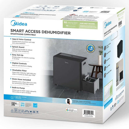 Midea 50 pt. Smart Access Dehumidifier with Built-in Pump for spaces up to 4,500 sq. ft MAD50PS1AWBL