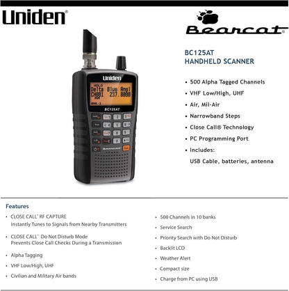 Uniden BC125AT Bearcat Compact Handheld Analog Scanner Gray
