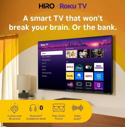 Hiro 55" 4K HDR Smart TV Flat Screen LED Television with Roku TV and Dolby Audio Streaming H55D4C4