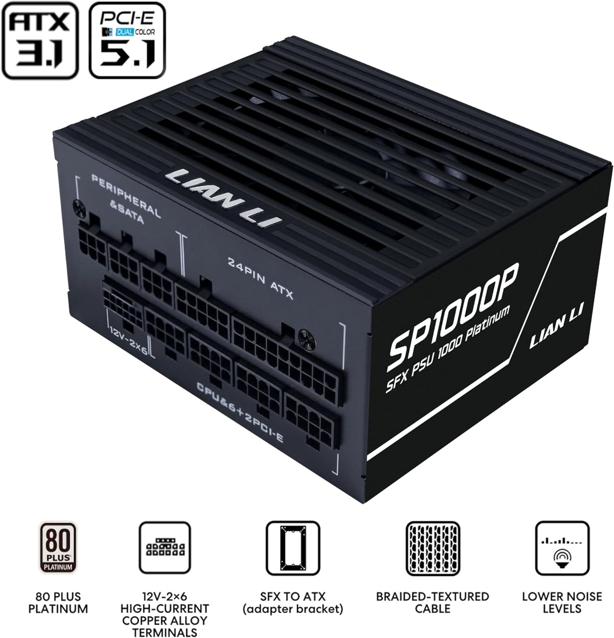 Lian Li 1000W Platinum Power Supply-SFX Form Factor-Black-SP1000P.B