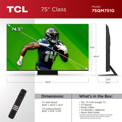 TCL - 75" Class QM7-Series 4K UHD QD Mini LED Smart Google TV 75QM751G