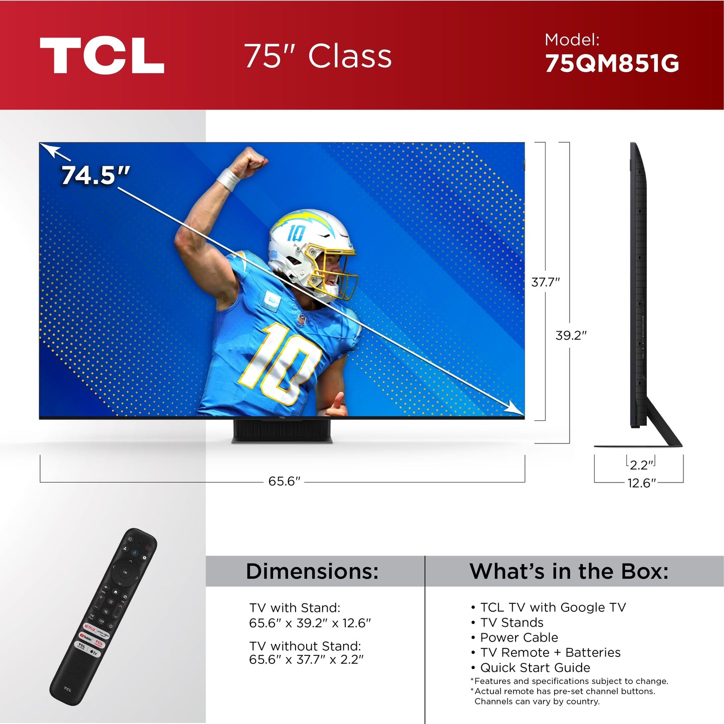 TCL 75" Q Class 4K UHD HDR QD-Mini LED Smart TV with Google TV – 75QM851G