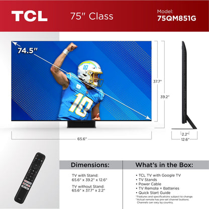 TCL 75" Q Class 4K UHD HDR QD-Mini LED Smart TV with Google TV – 75QM851G