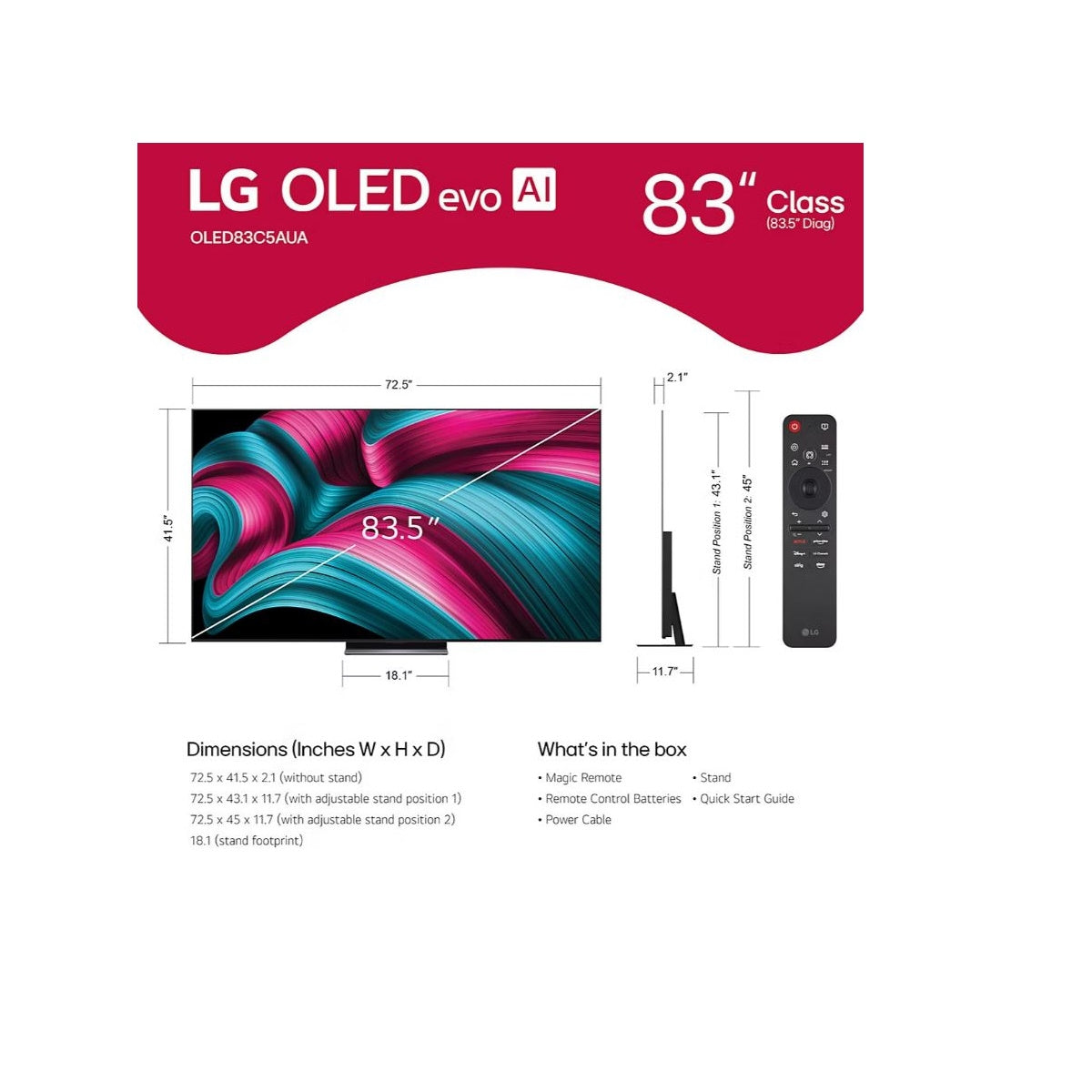 LG - 83" Class C5 Series OLED evo AI 4K UHD Smart webOS TV OLED83C5AUA