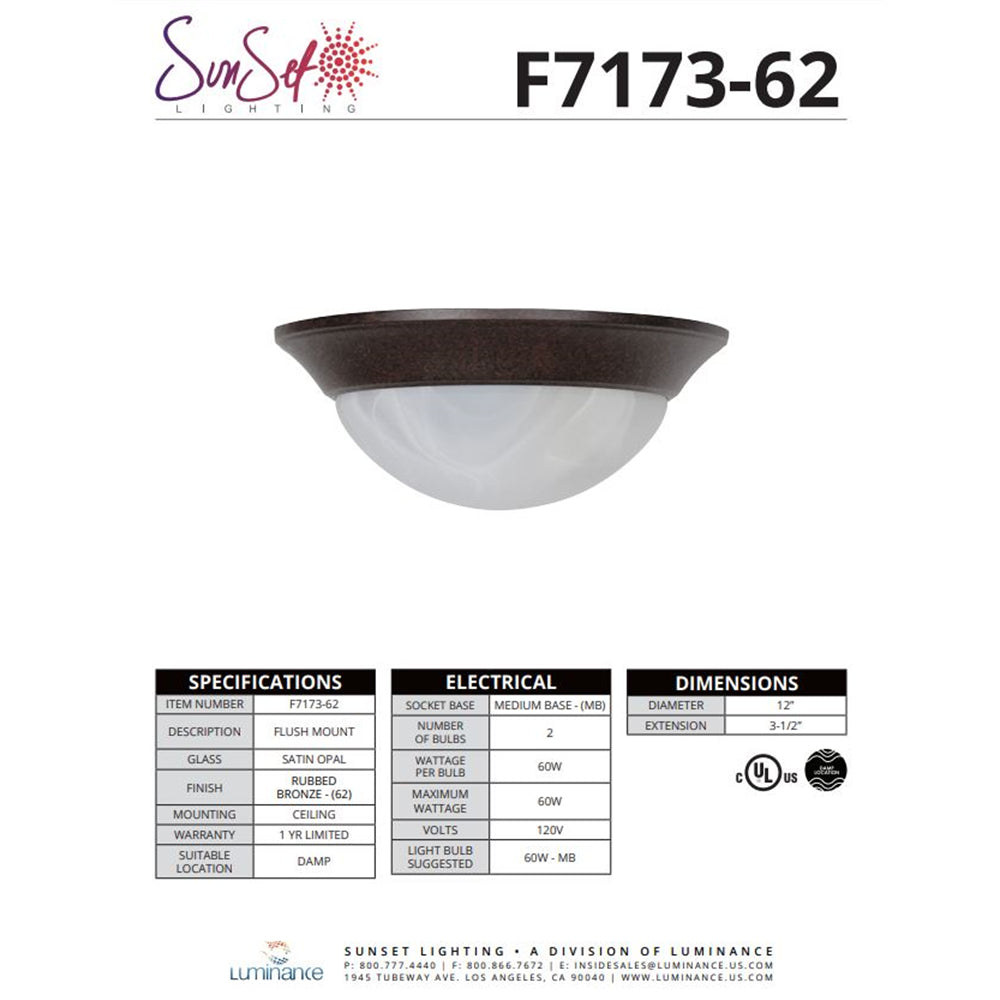 Sunset Lighting F7173-62 Flush Mount with Twist on Faux Alabaster Glass, Rubbed Bronze Finish