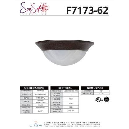 Sunset Lighting F7173-62 Flush Mount with Twist on Faux Alabaster Glass, Rubbed Bronze Finish