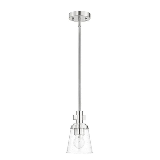 Luminance 1 Light Mini Pendant Cone Shaped Clear Seeded Glass Shade - Bright Satin Nickel F24010-80