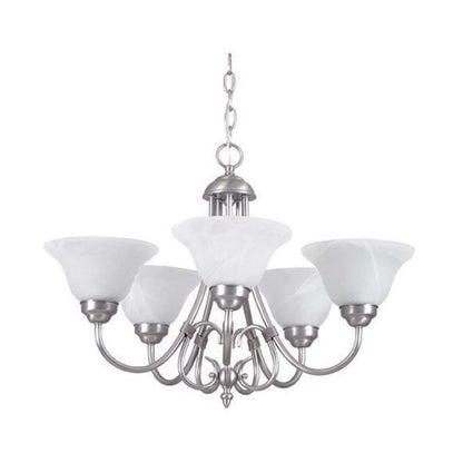Sunset Lighting F6345-53 Chandelier with Faux Alabaster Glass, Satin Nickel Finish