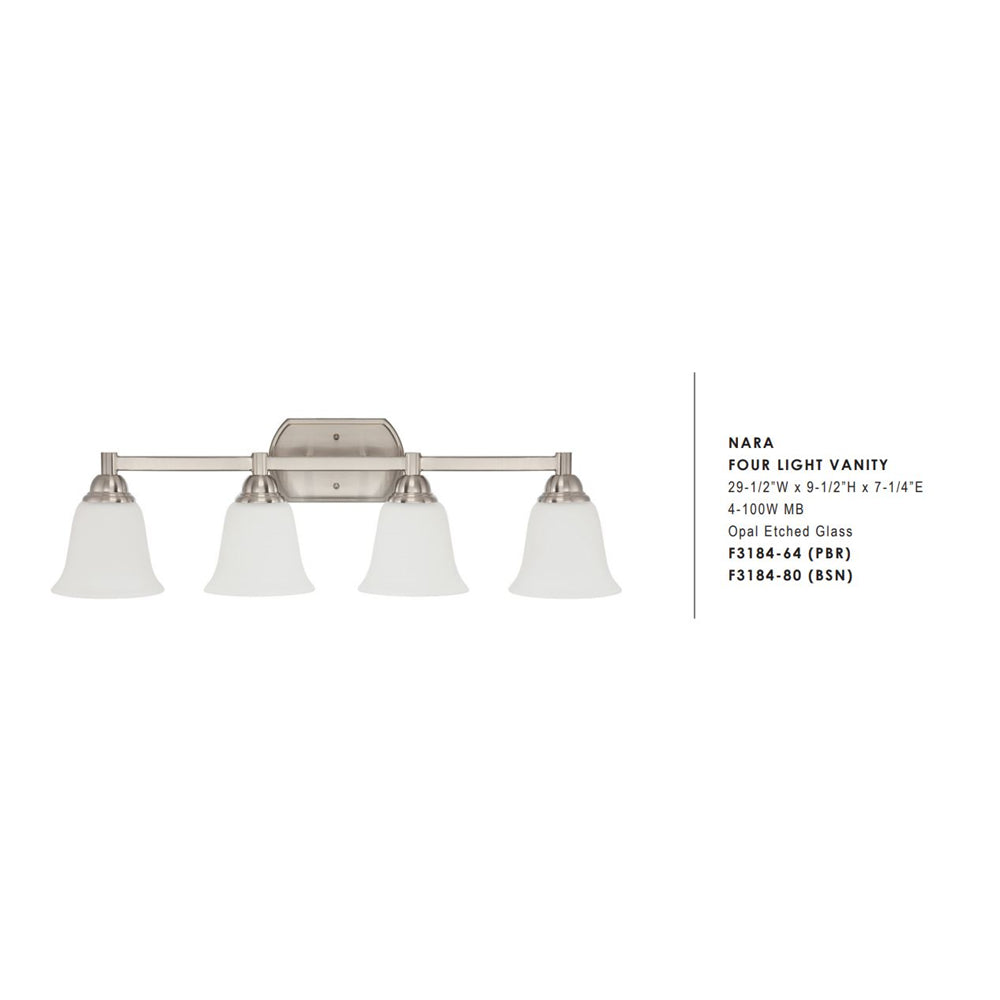 Sunset Nara Four Lights Vanity Bright Satin Nickel F3184-80