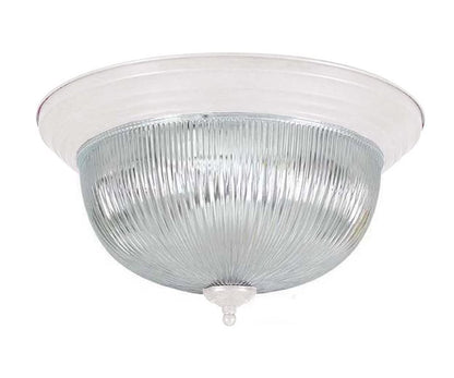 Sunset Lighting 15" 3-Light Flush Mount Clear Prismatic Ribbed Glass, White Finish F7508-30