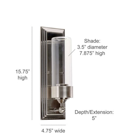 Sunset Lighting F17101-57 Esquire One Light Sconce - Clear Glass, Dimmable - With Antique Gunmetal