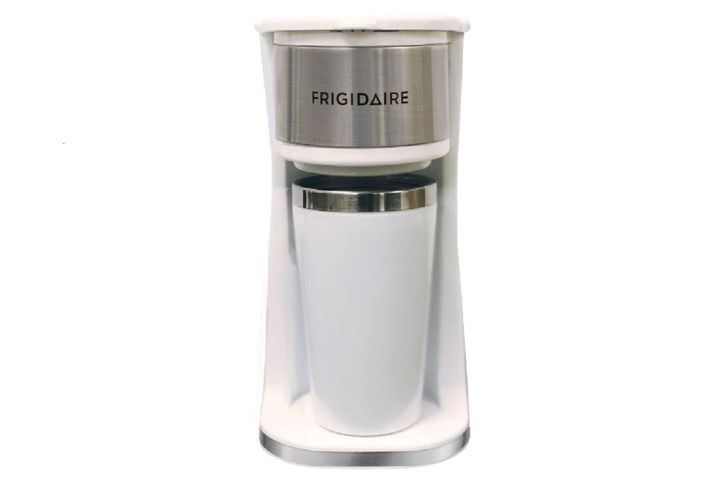 Frigidaire Stainless Steel Coffee Maker Single Cup With Insulted Travel Mug ECMK095 with 420ml Capacity White