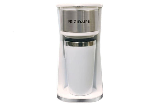 Frigidaire Stainless Steel Coffee Maker Single Cup With Insulted Travel Mug ECMK095 with 420ml Capacity White