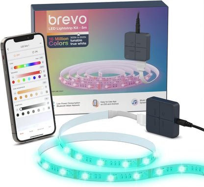 Brevo Bluetooth Mesh Smart LED Strip Light - 5m/ 16.4ft, 3000k to 6500k Tunable White, App-Enabled, Music Sync -  JDW6CR36W