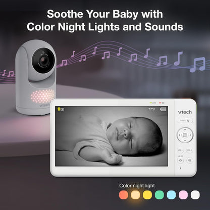 VTech Baby Monitor No Wi-Fi, 2 Cameras, 7" IPS Split Screen, 5000mAh 12Hr Battery, 360° PTZ, 4X Zoom, Night Vision