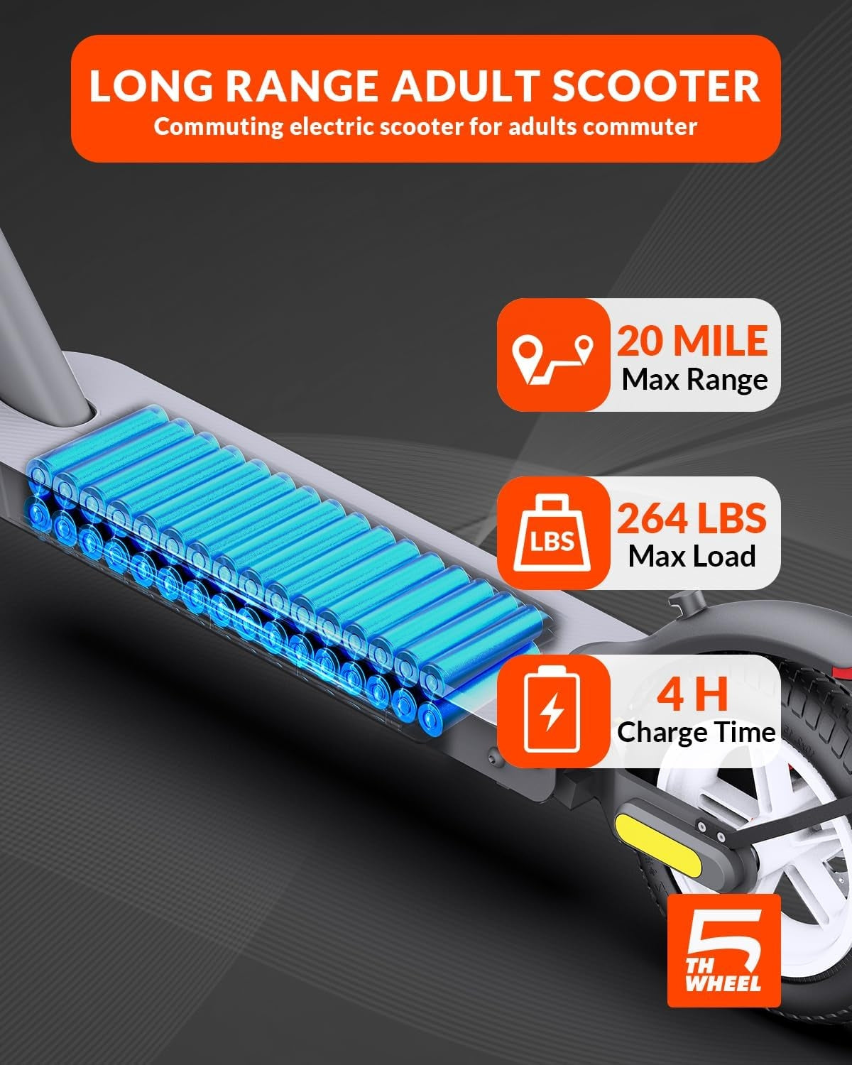 5TH WHEEL V30PRO Electric Scooter - 350W Motor, 18 mph, 20 Mile Range, 265 lbs. Capacity