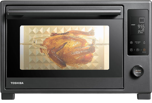 TOSHIBA Hot Convection Toaster Oven, Extra Large 34QT/32L, 9-in-1 Cooking Functions, Crispy Roast, Dehydrate, Rotisserie, 1650W, Black Stainless Steel