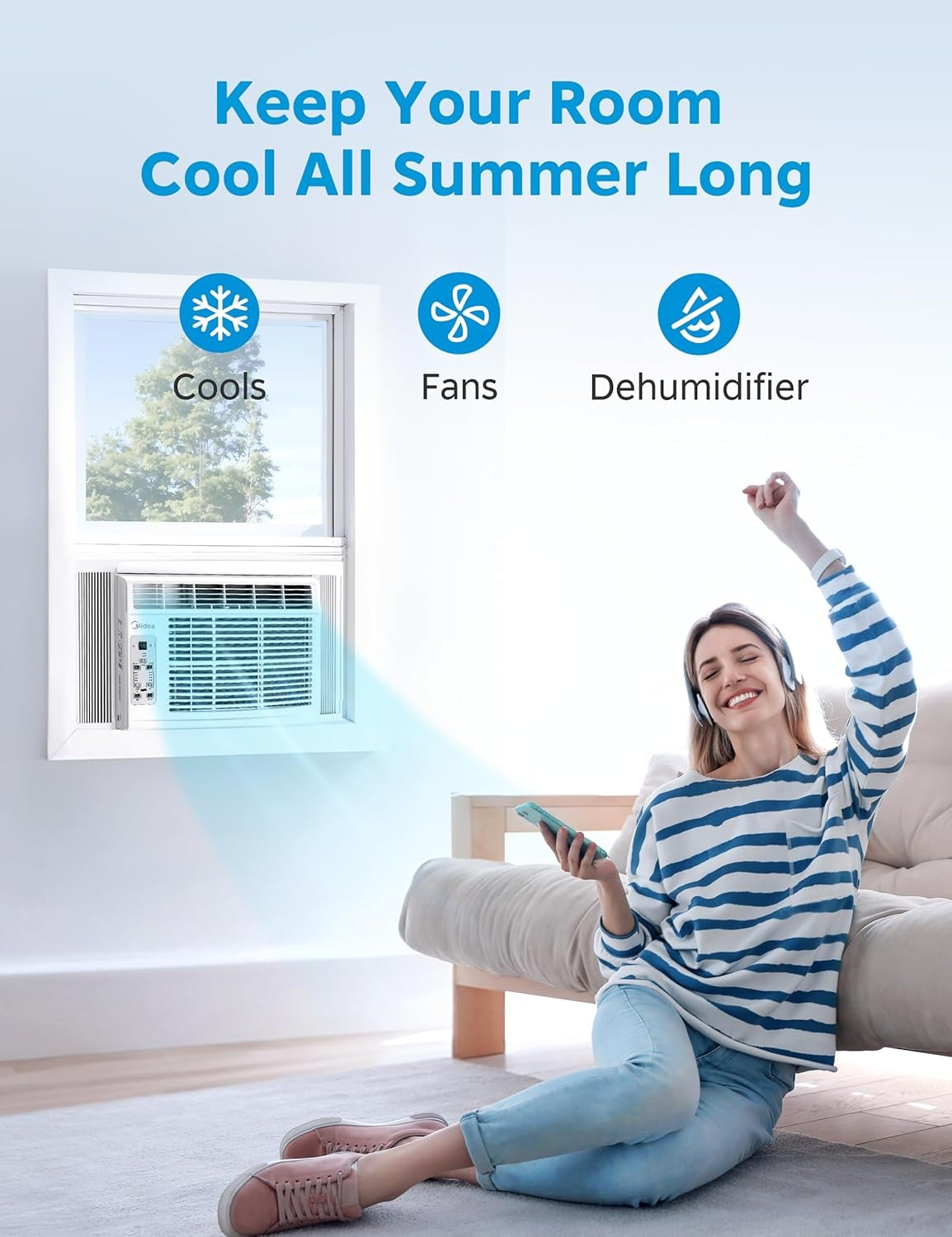 Midea 5,000 BTU Window Air Conditioner, Cools up to 150 Sq. Ft., Remote MAW05R1BWT-A