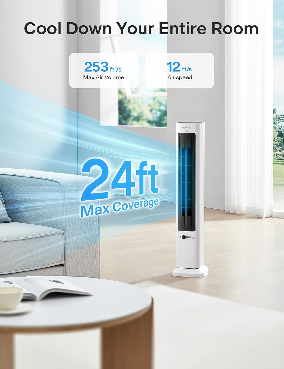 Pelonis FZ15RDBPW Oscillating Tower Fan & Heater Combo, Remote, 3 Fan & 2 Heater Speeds, White