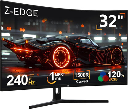 Z-Edge - UG32P 32" 1080P Curved Gaming Monitor, 240Hz, 1ms, HDR10, FreeSync Compatible, HDMI x 2, DP x 2 - Black