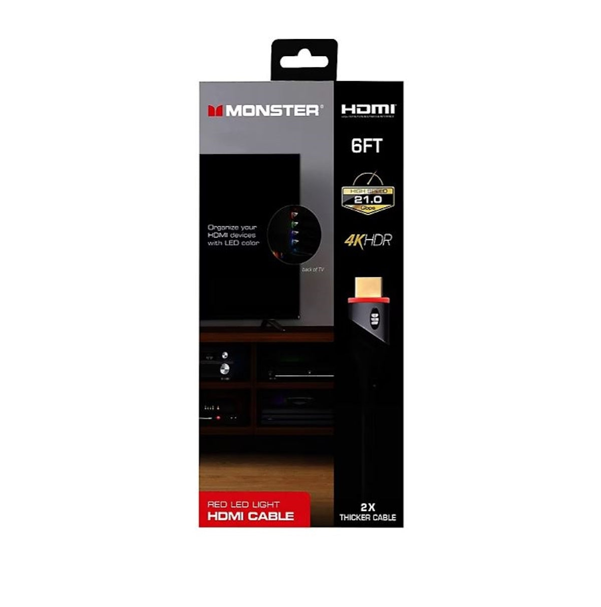 Monster 4K HDR 6' High Speed HDMI Cable w/ Build-In LED Light - 2 pack MHV1-1026