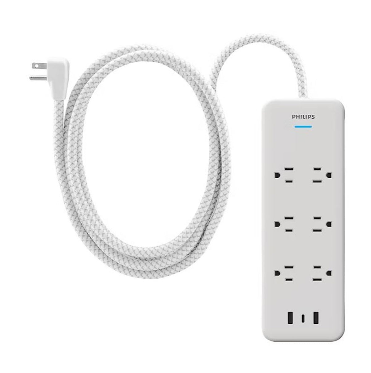 Philips 6-Outlet Surge Protector 2 USB-A 1 USB-C 6' 3-Outlet Power Strip 6' 2-pack