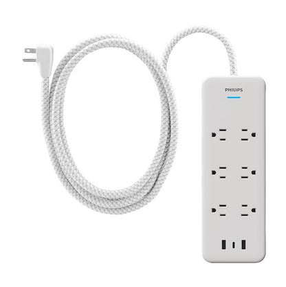 Philips 6-Outlet Surge Protector 2 USB-A 1 USB-C 6' 3-Outlet Power Strip 6' 2-pack