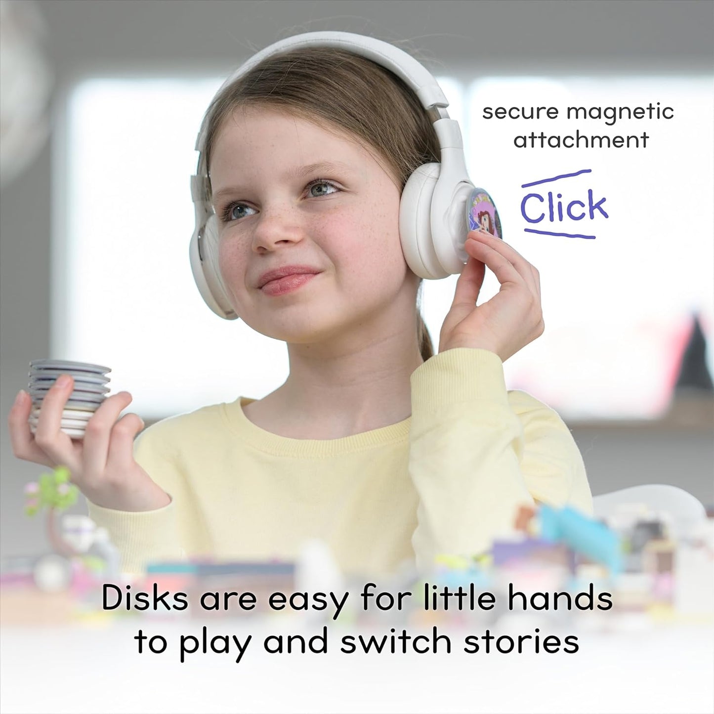ONANOFF - StoryPhones Bluetooth Kids Folding On-Ear Storytelling Headphones with Mic, 20 Hours Play Time, Bundle - Pink