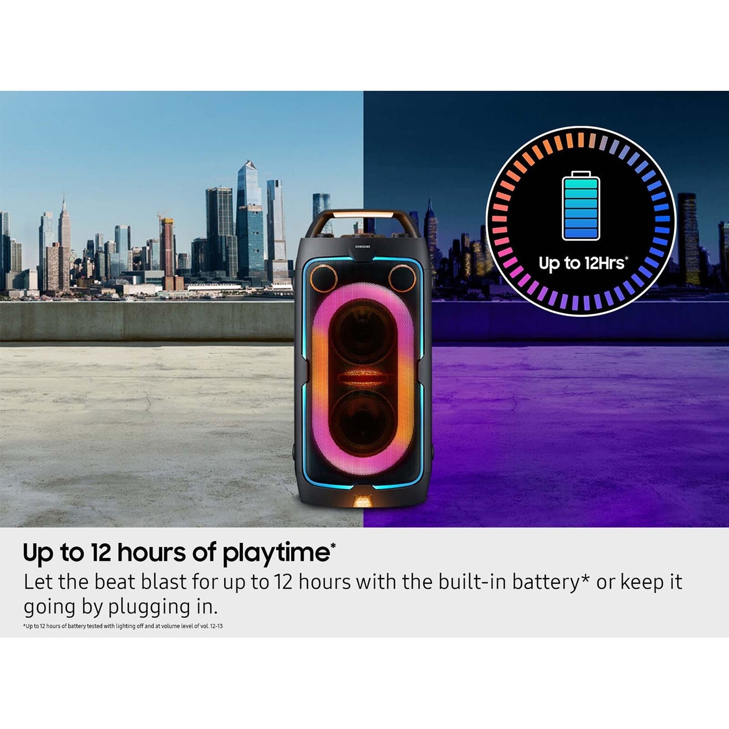 Samsung MX-ST40F/ZA Sound Tower 160W Portable Party Speaker with Built In Battery, Up to 12x Hrs of Battery Life, Up to 160W, Dynamic Party Lights+ & DJ Effects