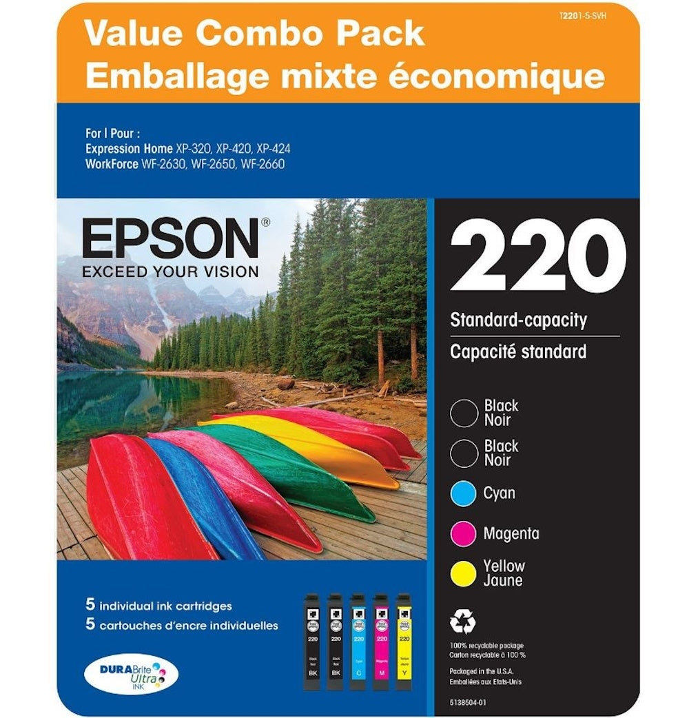 Epson T2201-5-SVH 220 Ink Jet Cartridge 5-Color Pack: Black Cyan Magenta Yellow