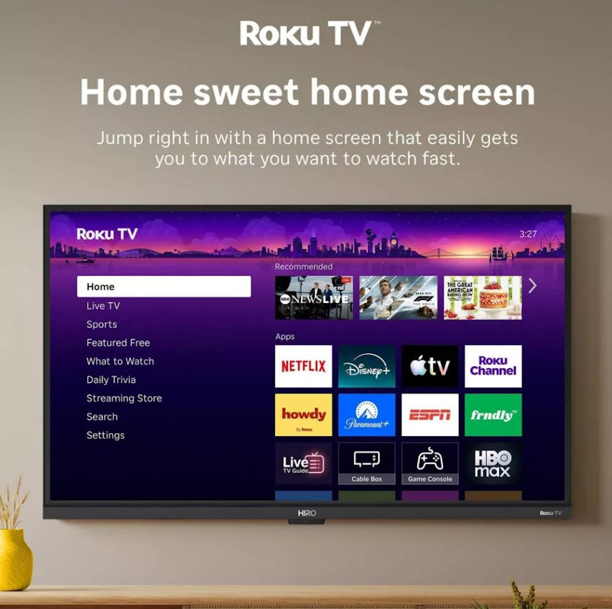 Hiro Roku TV 24" 720p HD Smart TV Flat Screen LED Television with Roku TV and Dolby Audio for Streaming H24C2D4