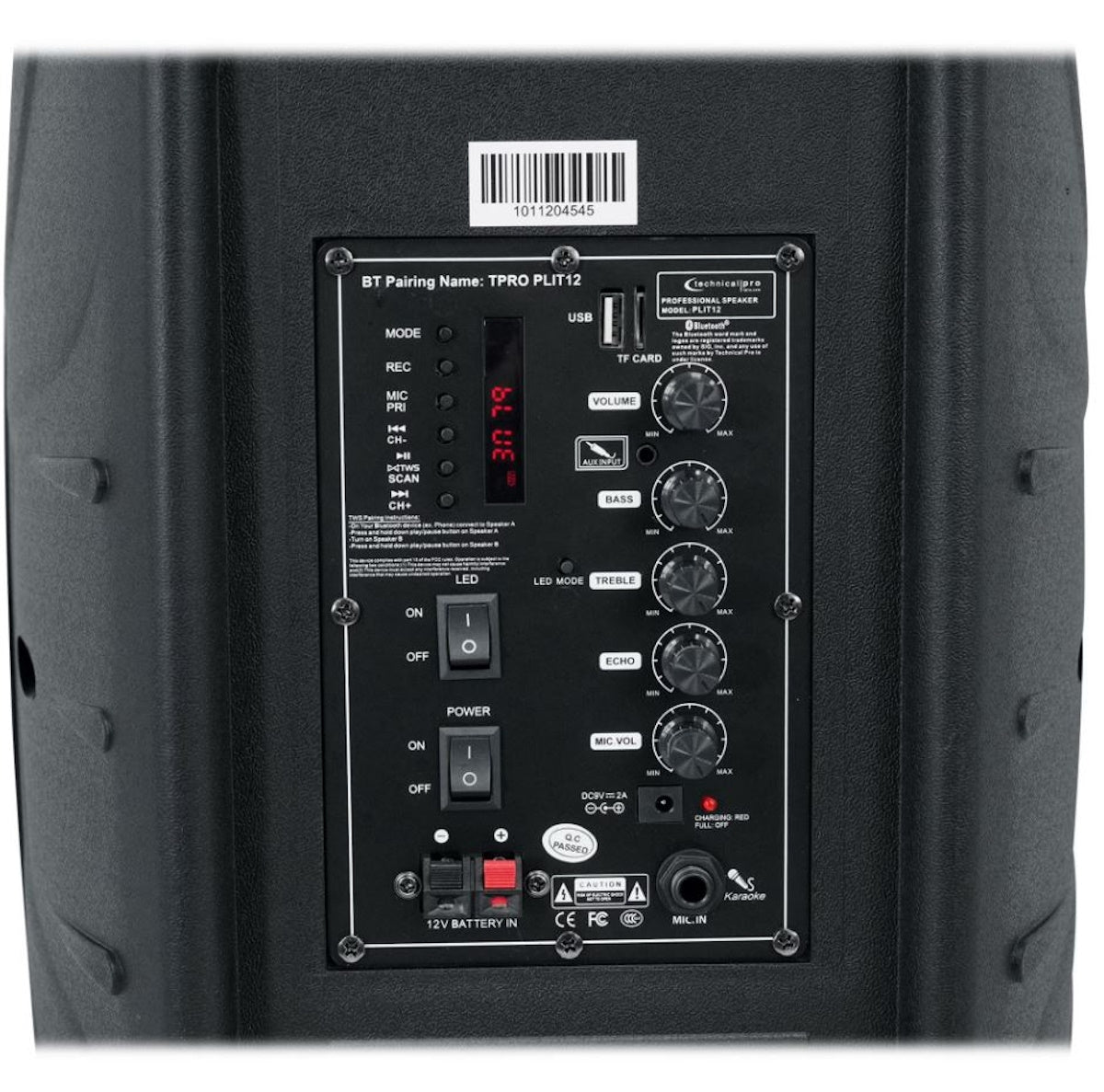 Technical Pro Rechargeable 12" Two way Bluetooth Loudspeaker with LED Glow Wall PLIT12