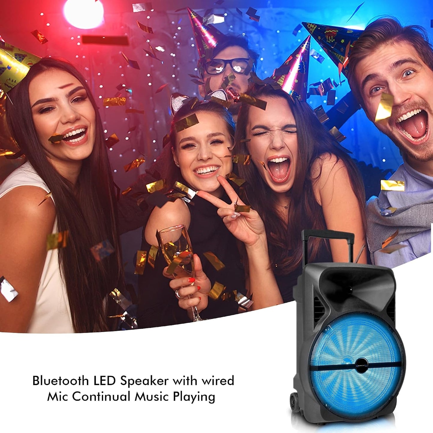 Technical Pro PB1402 12" Rechargeable Bluetooth LED Party Speaker, 2000W with USB, TF Card & Microphone Input