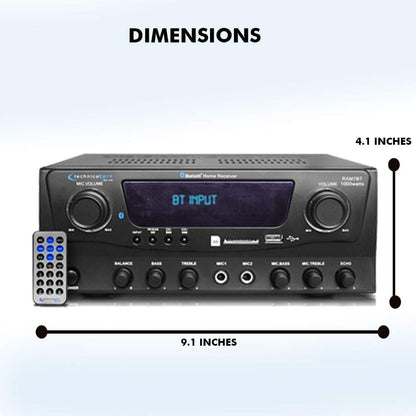 Technical Pro 1000W Home Receiver Bluetooth Amplifier Amp w/USB/SD/FM RXM7BT